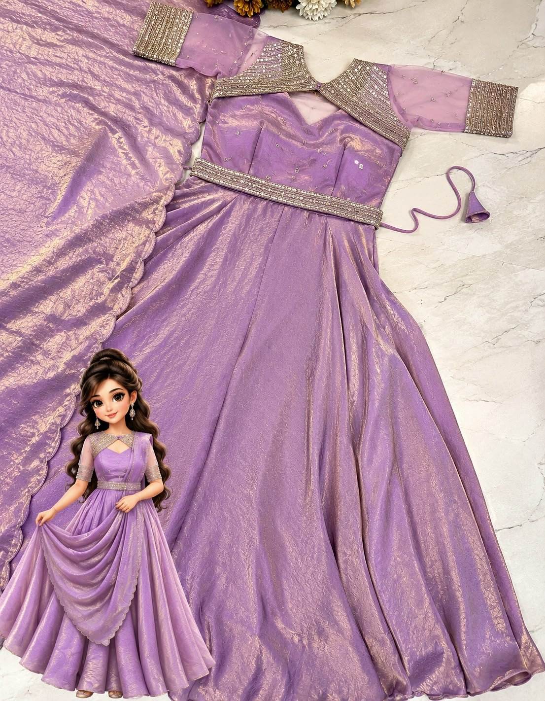 Stunning Crush 3 In 1 Gown With Sequins Embroidery Work