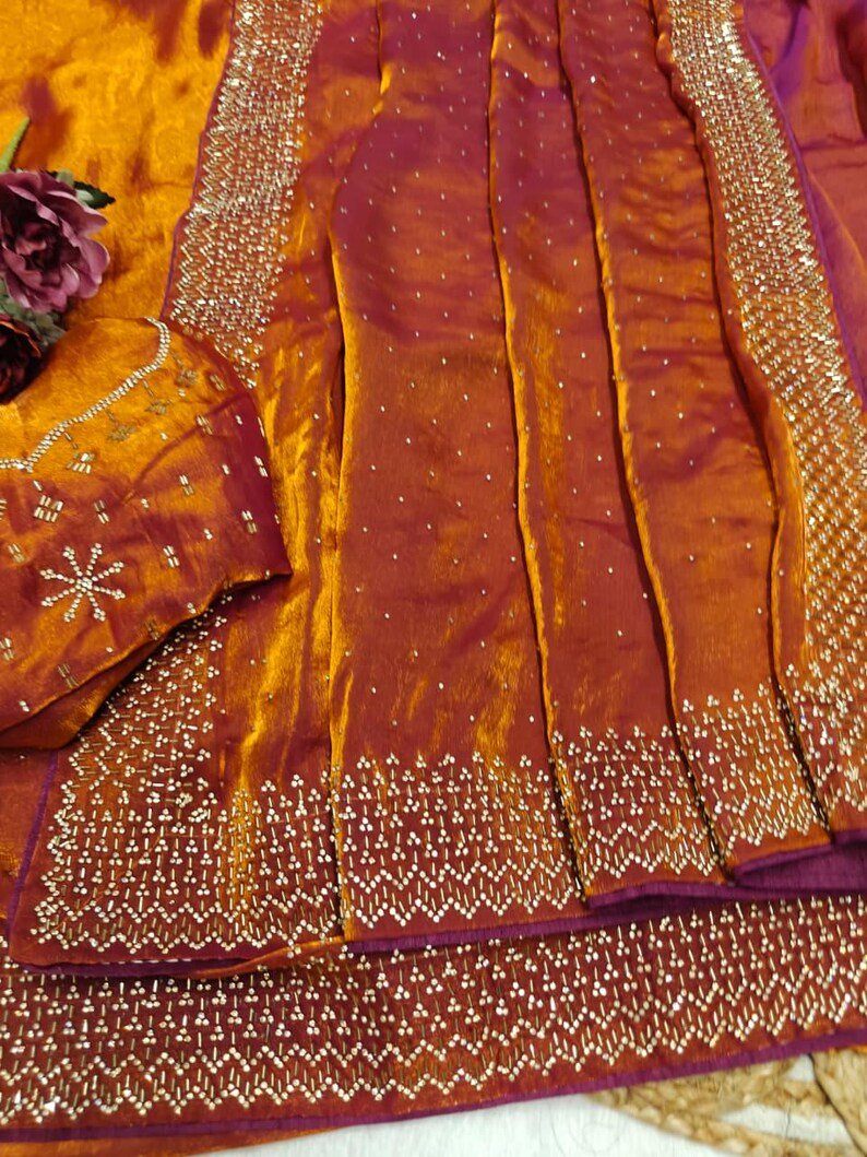Rust Orange Soft Space Silk Saree With Dual Shaded Fabric
