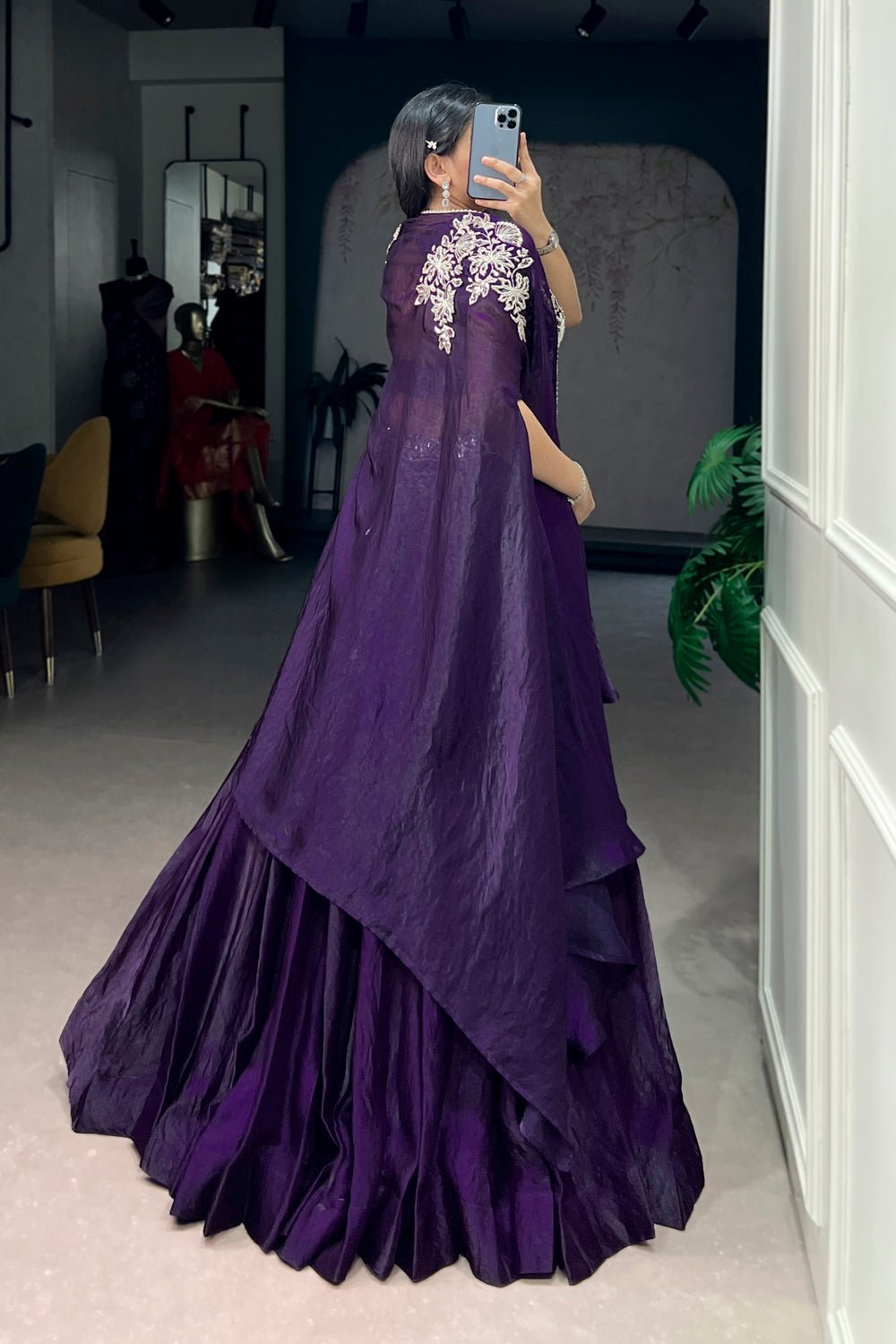 Stunning Purple Fendi Silk Embroidered Lehenga With Shrug