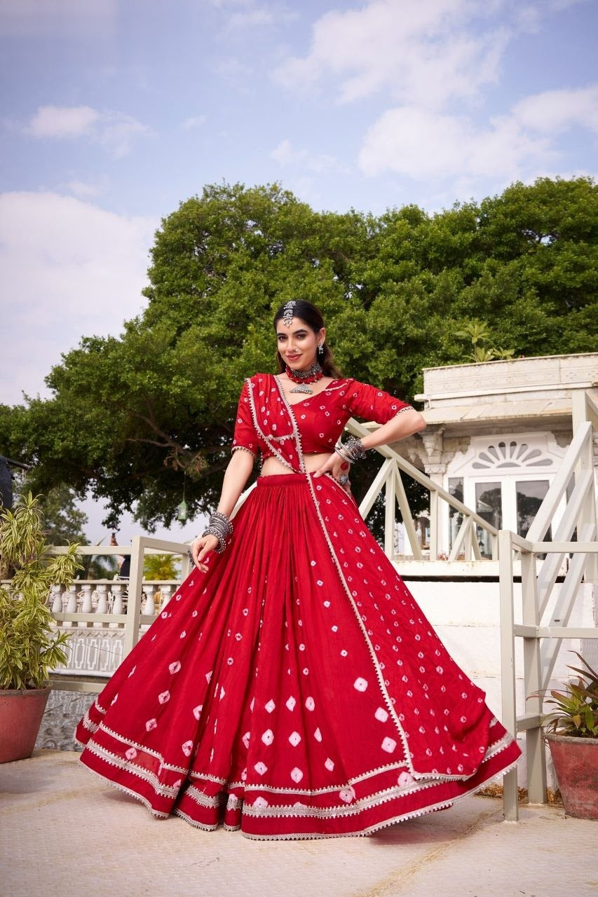 Women Bandhani Printed Ready to Wear Lehenga & Blouse With Dupatta