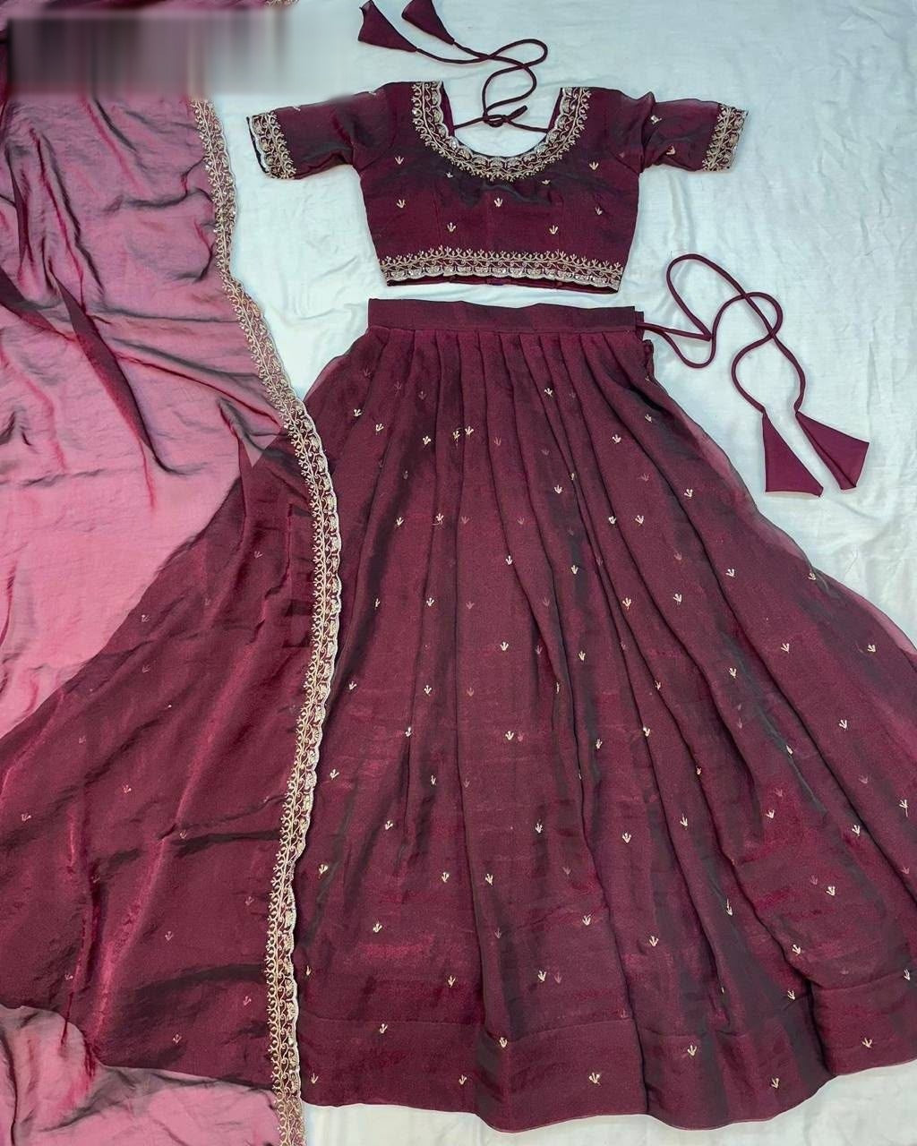 Classy Tissue Silk Lehenga Choli With Embroidery Sequins Work for weddings