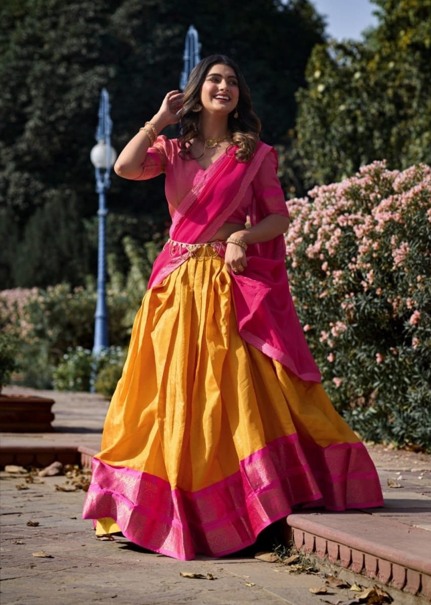 South Style Kanchipuram Silk Half Saree Lehenga Choli