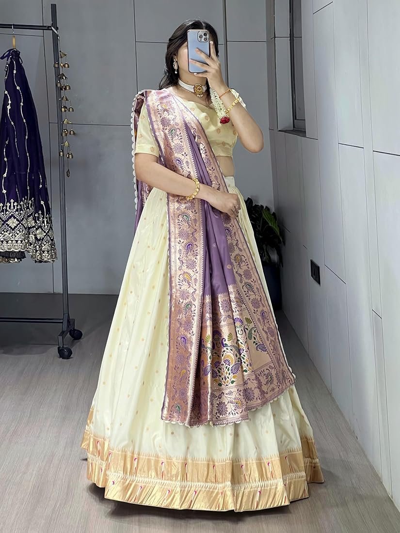 Trending Creamy Paithani Silk Embroidered Lehenga Choli