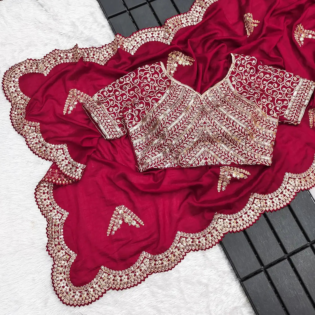 Stunning Magenta Silk Saree With Heavy Work On Blouse