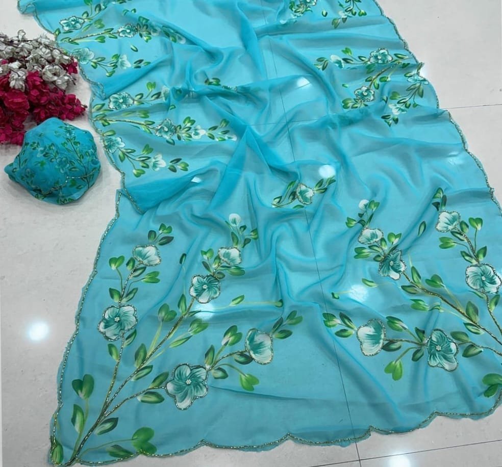 Elegant Soft Georgette Silk Saree With Fabulous Floral Print
