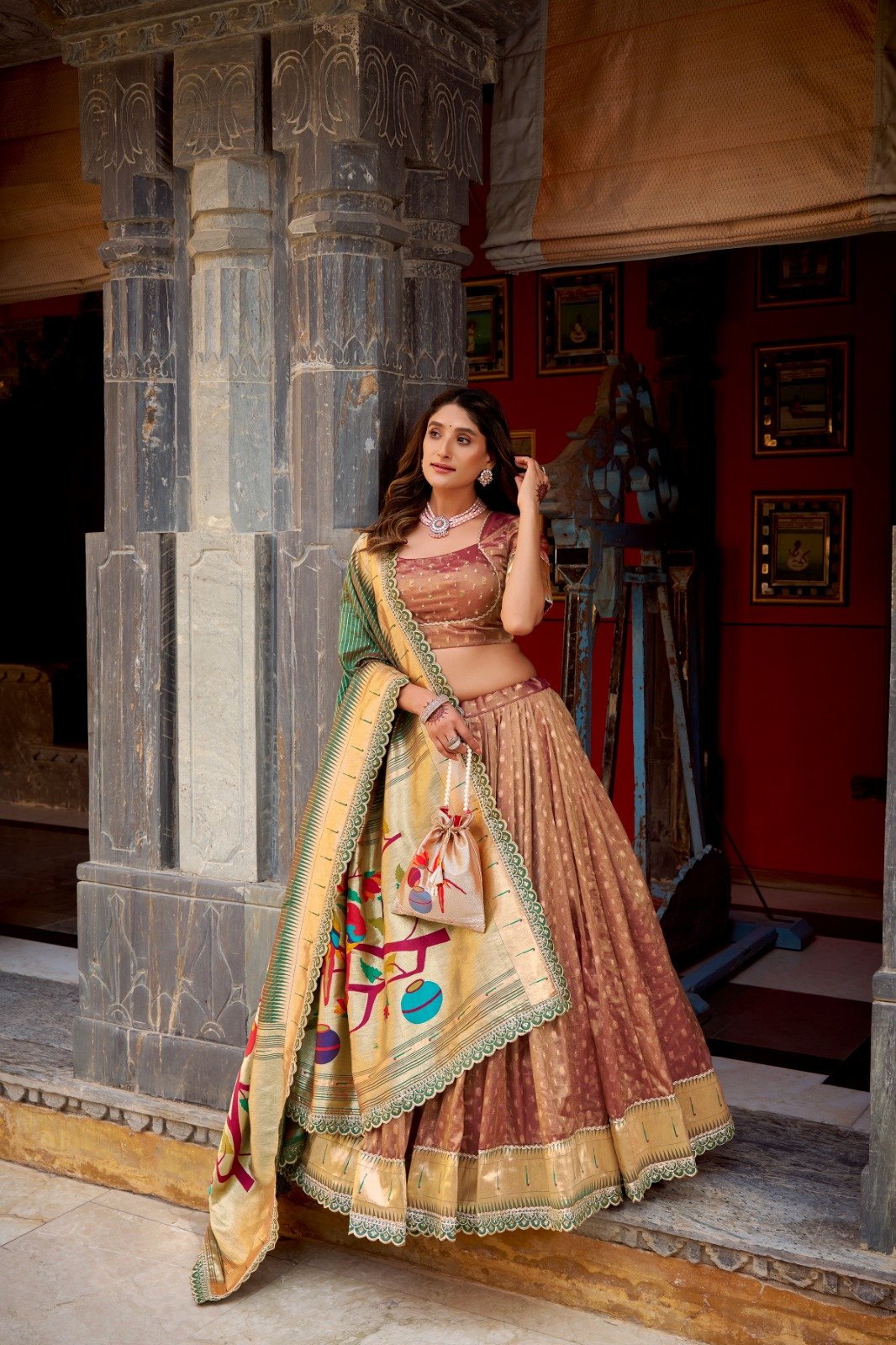 Designer Shimmer Organza Lehenga Choli With Zari Weaving