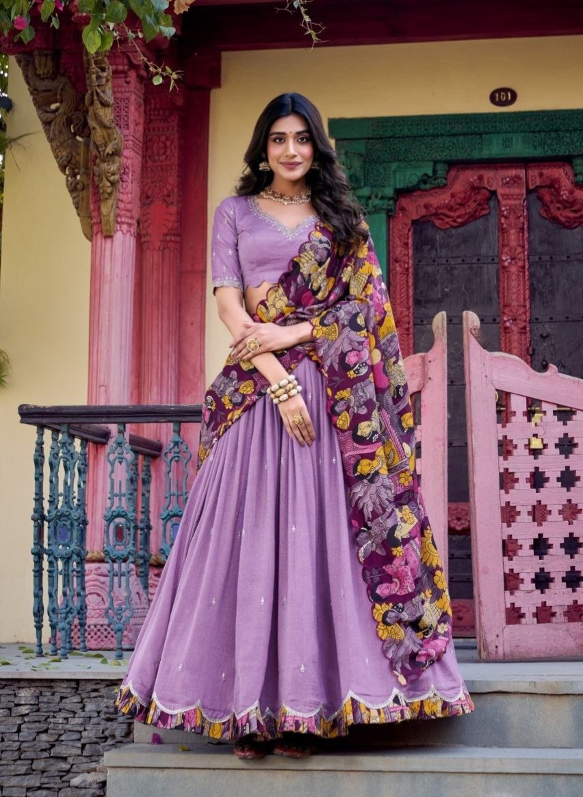 Lavender Vichitra Silk Embroidered Lehenga With Sequins Work