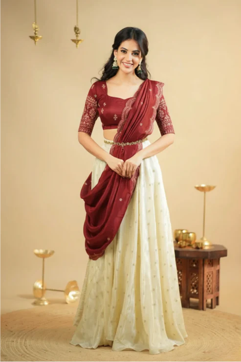 Trendy Maroon Silk Lehenga With Embroidery Work