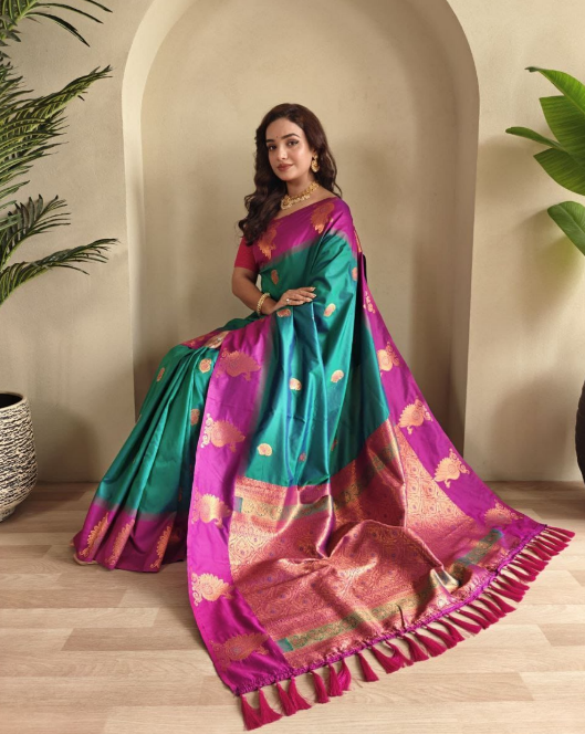 Premium Dual Tone Silk Saree With All Over Zari Weaves