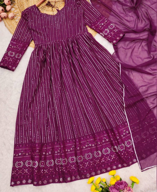 Gorgeous Wine Purple Georgette Anarkali With Sequins Work