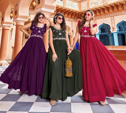Faux Blooming Designer Anarkali Gown With Ruffle Sleeves
