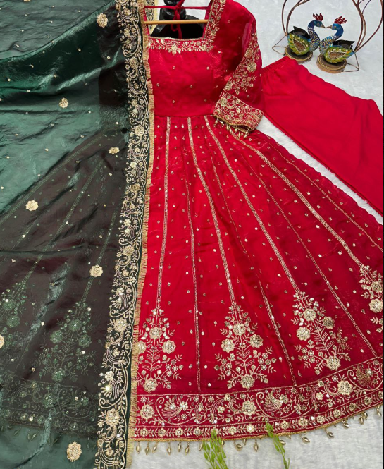 Stunning Fendi Silk Anarkali With Heavy Embroidery Work