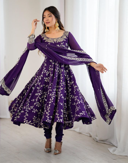 Heavy Faux Georgette With Embroidery Sequins Work