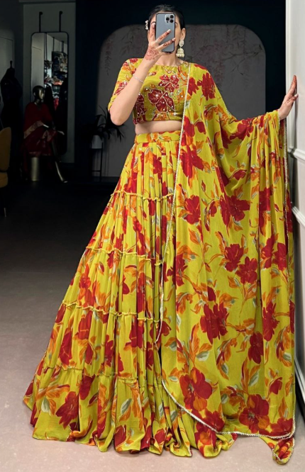Gorgeous Marble Lehenga Choli With Floral Print