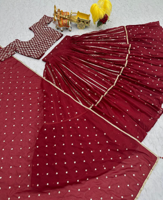 Premium Red Georgette Sequins Lehenga Choli