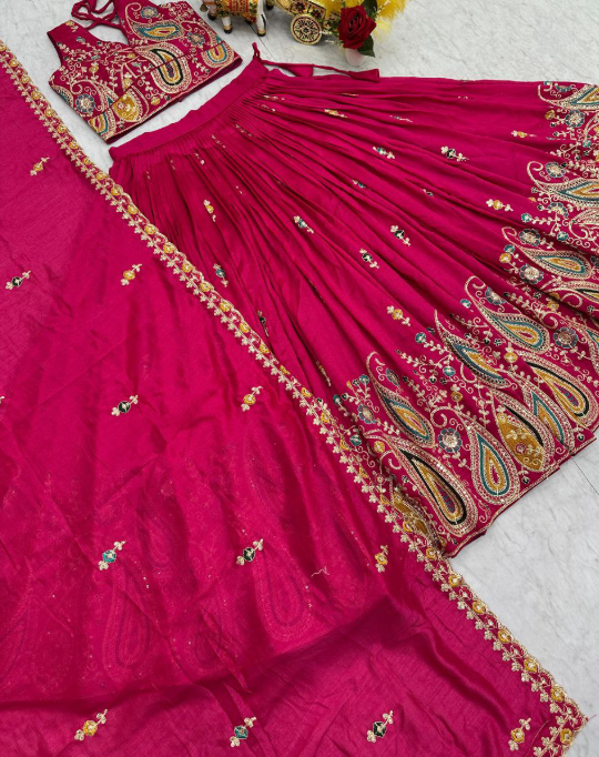 Fabulous Pink Vichitra Silk Sequins Embroidered Lehenga Choli