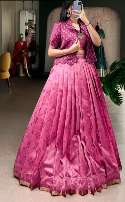 Trending Pink Jacquard Silk Lehenga Choli With Patola Print
