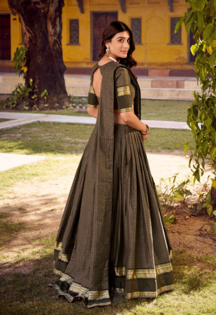Classy Chettinad Cotton Lehenga Choli With Zari Weaving