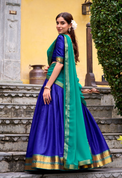 Elegant Royal Blue Poly Cotton Lehenga Choli With Zari Weaving Work
