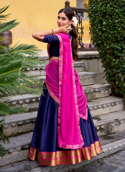 Gorgeous Pink Poly Cotton Lehenga Choli With Zari Border