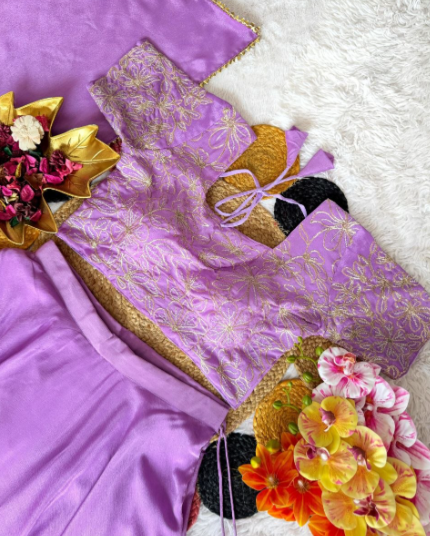 Lavender Chinon Silk Lehenga With Sequins Work