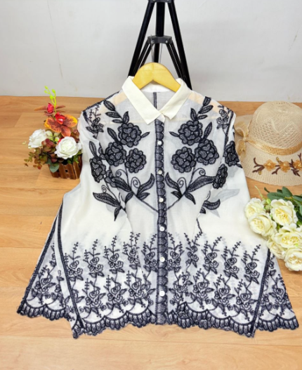 Latest Floral Embroidered Cotton Shirt With Bell Sleeves