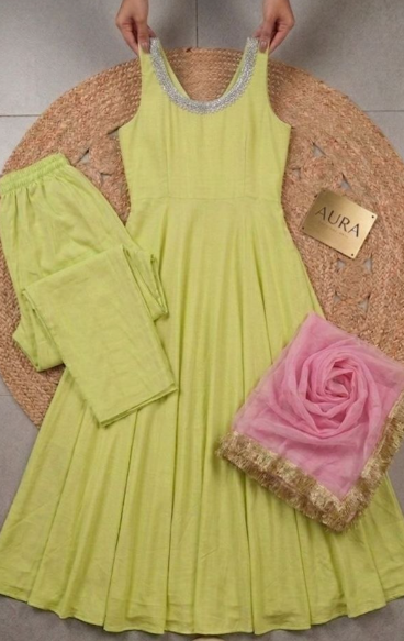 Fabulous Yellow Faux Georgette Anarkali Suit Set
