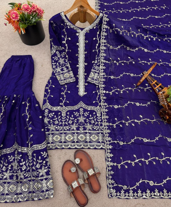 Stunning Ready-To-Wear Sharara Suit With Heavy Embroidery Sequins Work