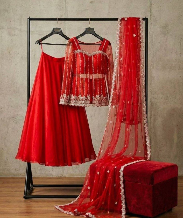 Premium Red Silk Lehenga Choli With Grand Beads Embroidery Work