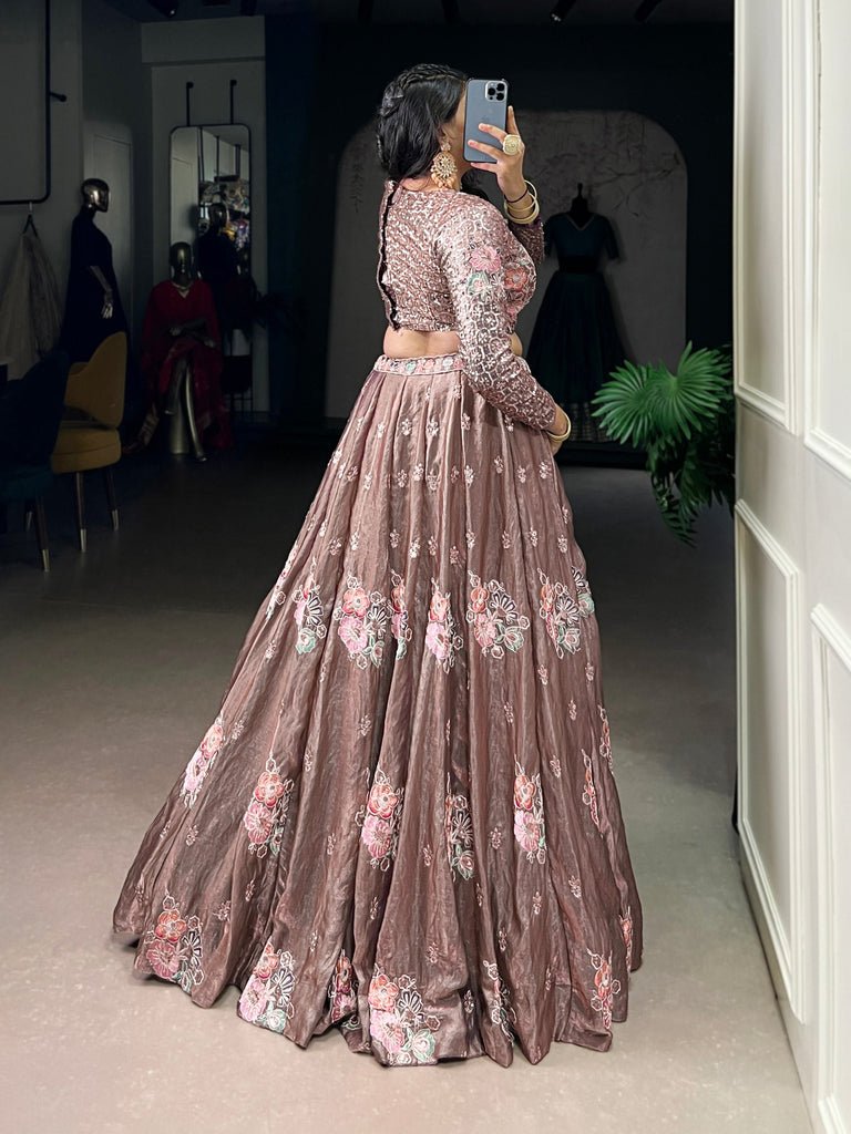Latest Onion Pink Fendi Silk Lehenga Choli With Sequins Work