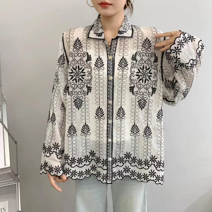 Classy Embroidered Cotton Shirt With Bell Sleeves