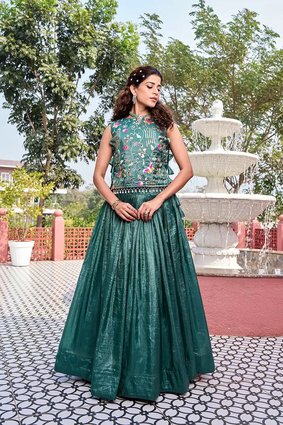 Solid Gold Crush Lehenga Choli With Sequins Work