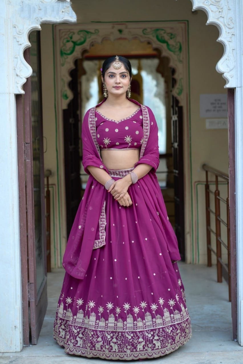 Embroidered Heavy Georgette Lehenga Choli With Blouse & Dupatta