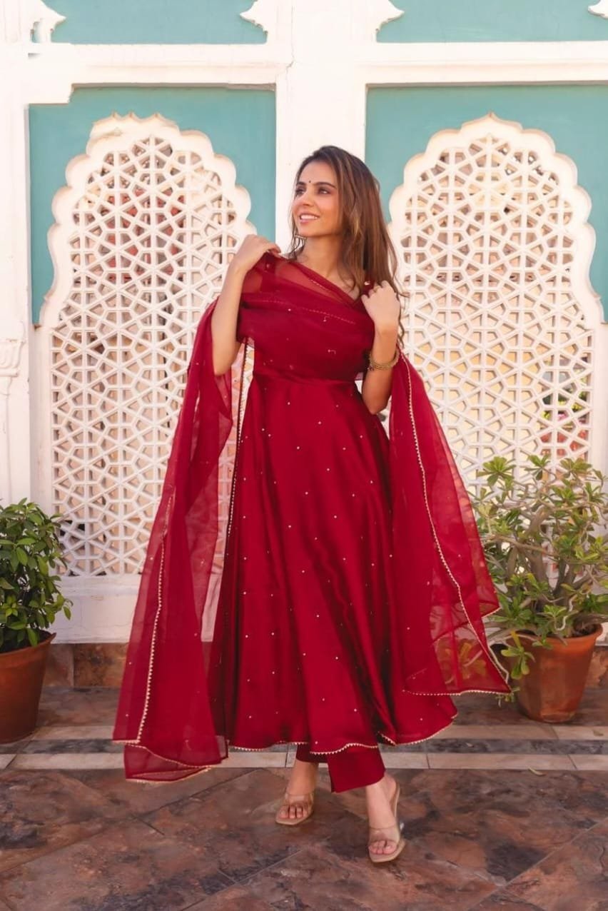 Neck line Embroidery Georgette with work dupatta with lace*