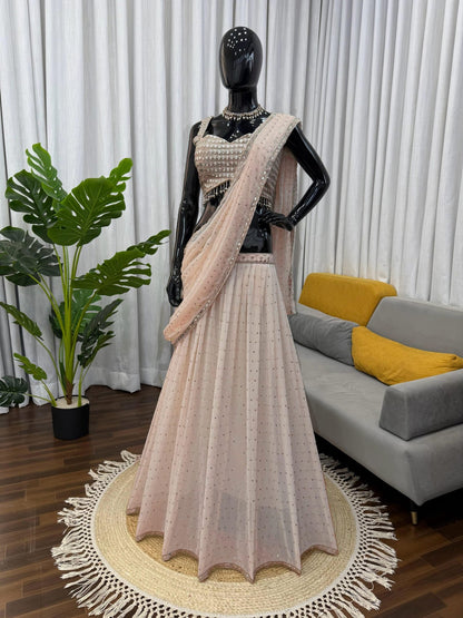 Fancy Cream Faux Georgette Ready-To-Wear Saree With Latkan Border