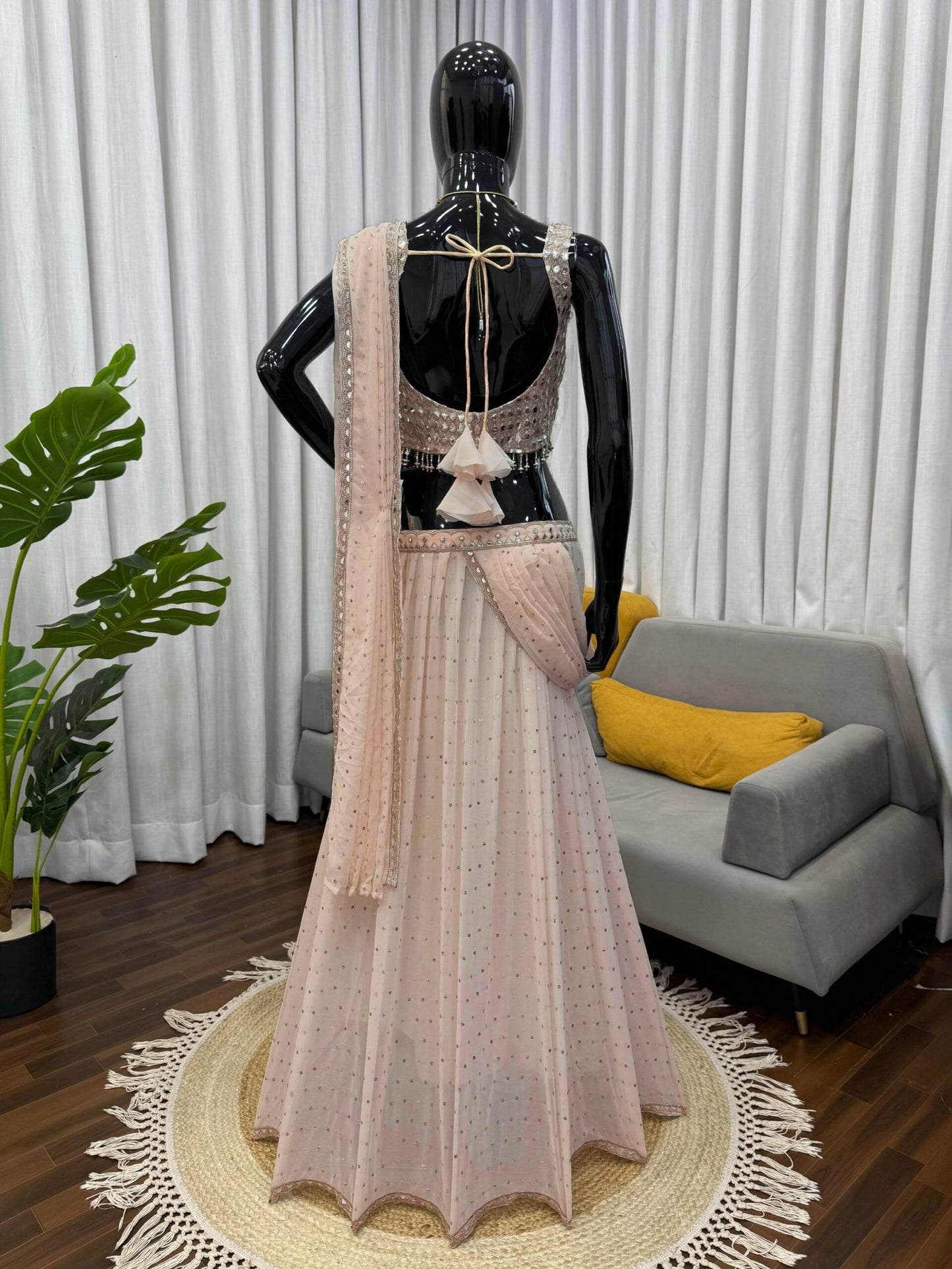 Fancy Cream Faux Georgette Ready-To-Wear Saree With Latkan Border