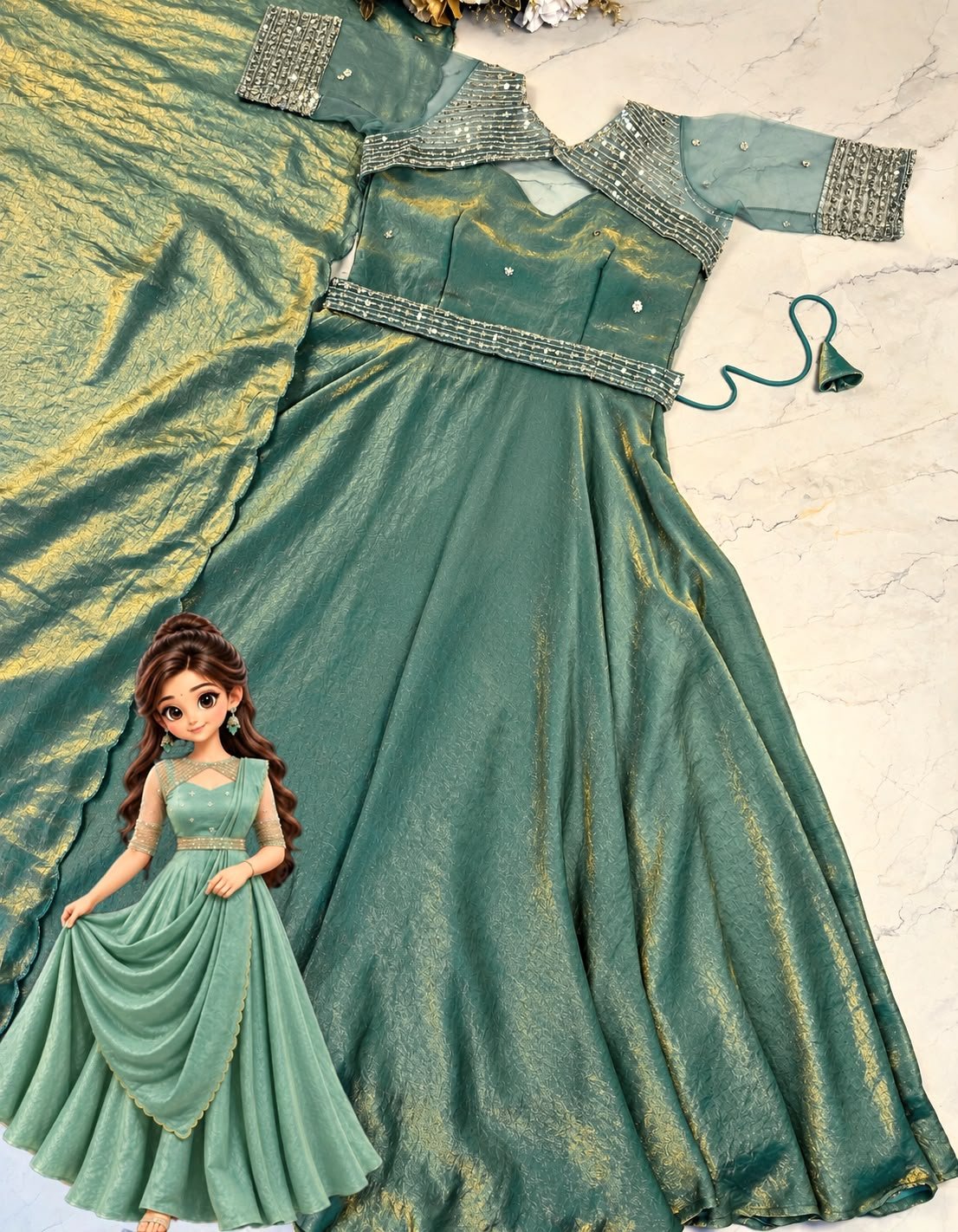 Stunning Crush 3 In 1 Gown With Sequins Embroidery Work