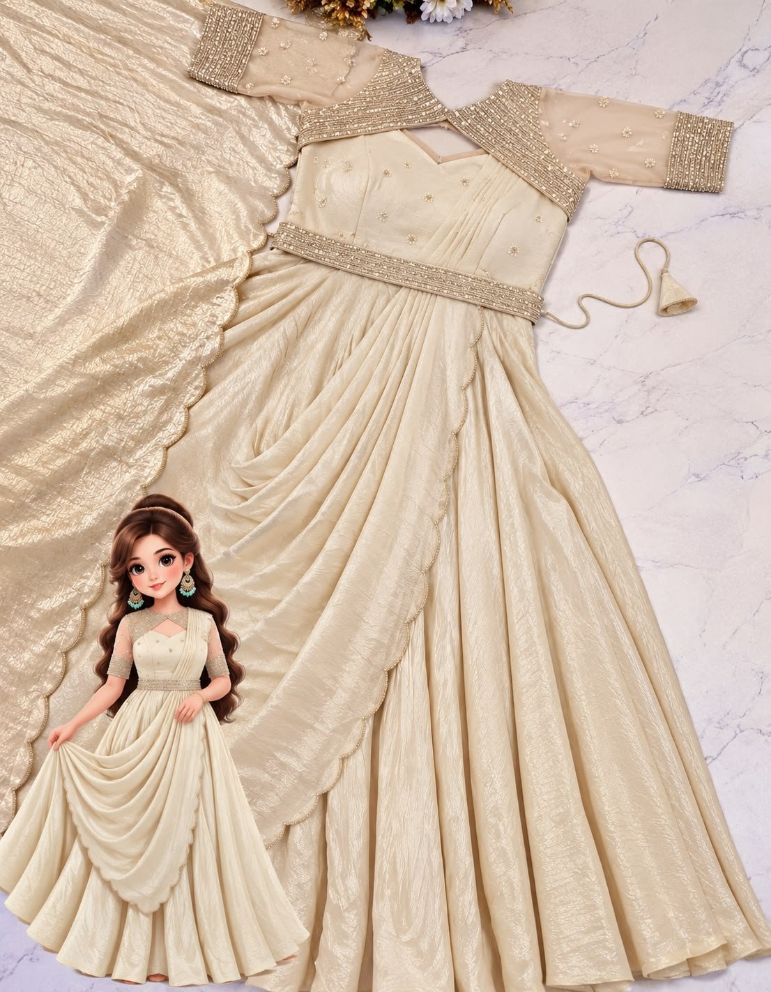 Stunning Crush 3 In 1 Gown With Sequins Embroidery Work