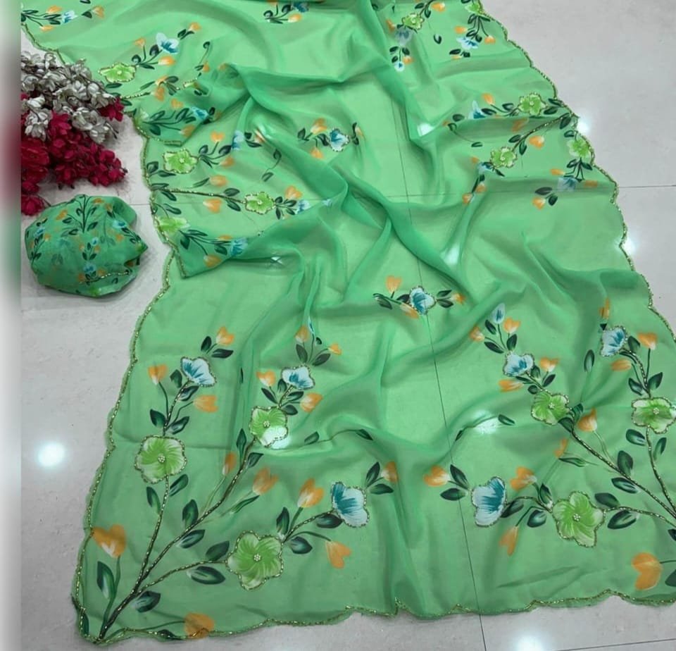 Pure Soft Georgette Silk Saree With Beautiful Digital Floral Print