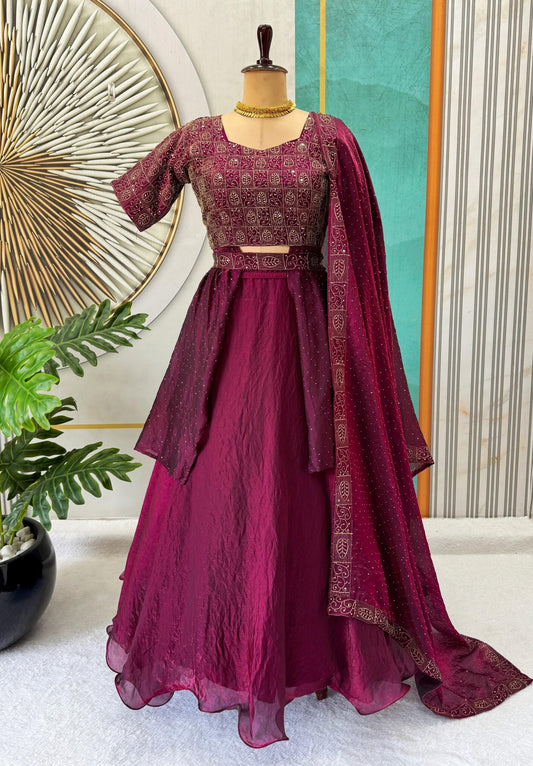 Gorgeous Wine Soft Space Silk 4 In 1 Style Lehenga