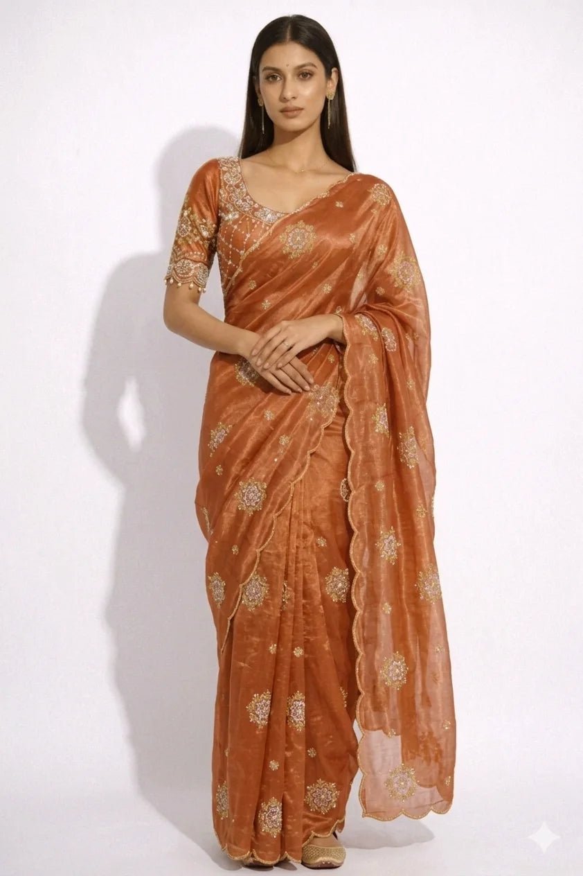 Gorgeous Fendy Satin Saree With Buttis Work