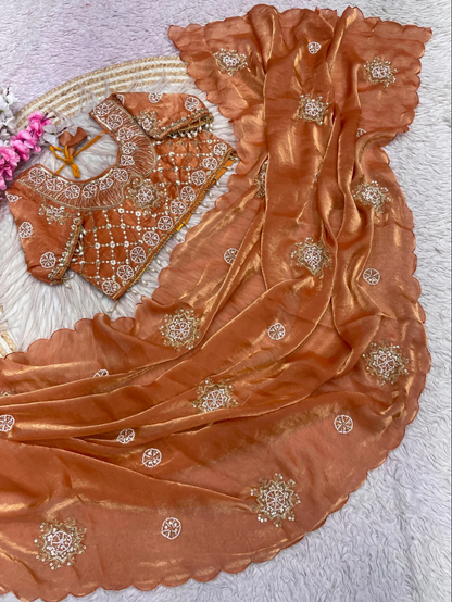 Gorgeous Fendy Satin Saree With Buttis Work