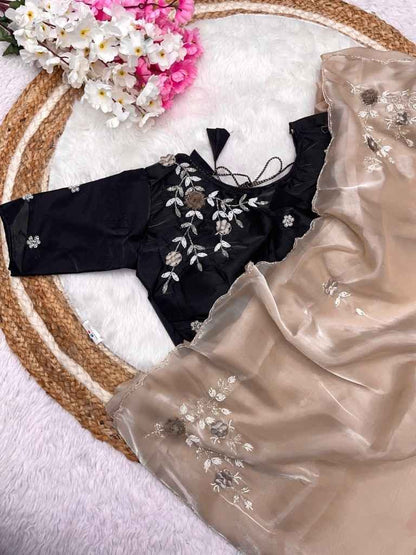 Fabulous Jimmy Choo Satin Saree With Khatli Work