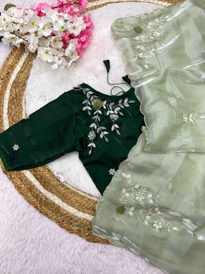 Fabulous Jimmy Choo Satin Saree With Khatli Work