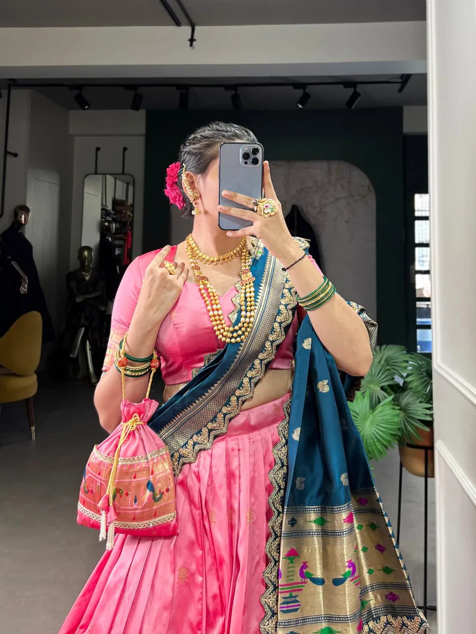 Trending Pink Jacquard Silk Paithani Lehenga With Sequins Work