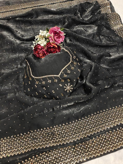 Black Soft Space Silk Saree With Dual Shaded Fabric