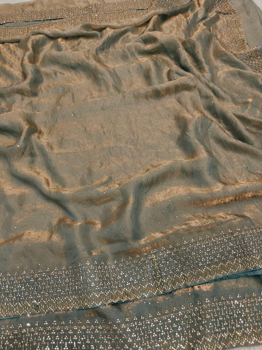 Pista Green Soft Space Silk Saree With Dual Shaded Fabric