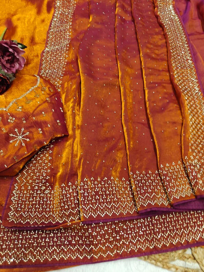 Rust Orange Soft Space Silk Saree With Dual Shaded Fabric