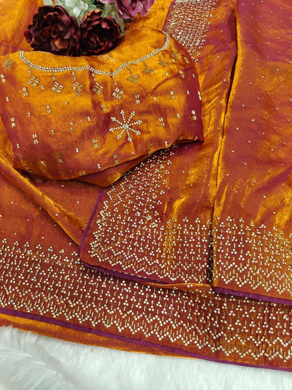 Rust Orange Soft Space Silk Saree With Dual Shaded Fabric