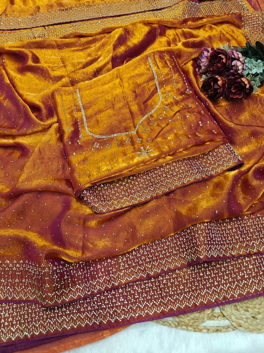Rust Orange Soft Space Silk Saree With Dual Shaded Fabric